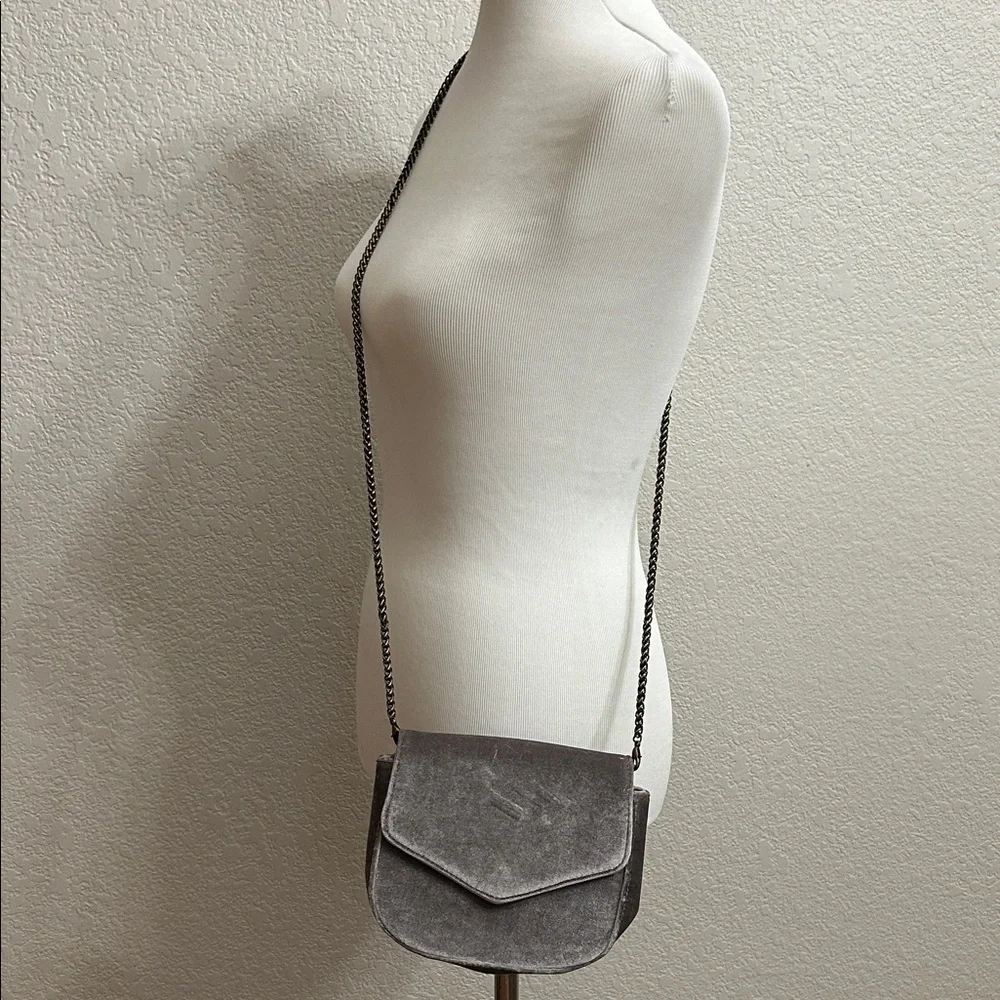 Anthropologie Grey Velvet Crossbody Bag w/ Handle